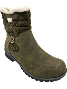 NWB Gabriella JBU Olive Green Faux Fur-Trim Winter Ankle Boots